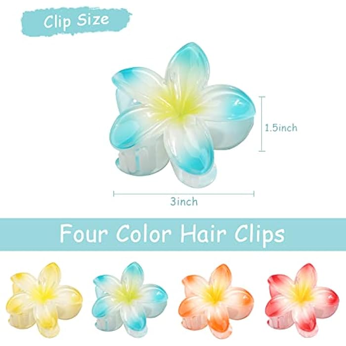 MiDoDo Hawaiian Flower Hair Clips for Women 4 Pack - Large Claw Clips for Thin and Thick Hair - Plumeria Beach Tropical Hair Accessories for Girls - Image 2